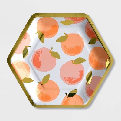 peach plates and napkins