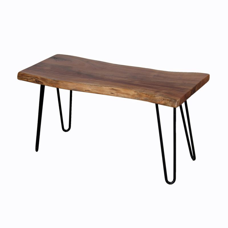 Alaterre Furniture Hairpin Natural Brown Live Edge Wood with Metal Bench, 4 of 17
