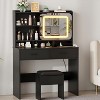 Vanity Desk with Sliding Mirror, Makeup Desk and Stool with Lights in 3 Colors, Vanity Table with Charging Station, 2 Drawers & Storage Shelves - 2 of 4