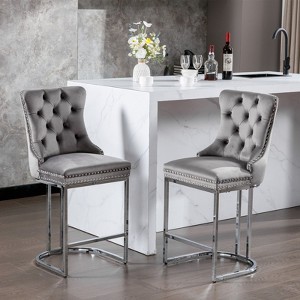 NicBex Dining Chairs Set of 2 Bar stool Upholstered Chair Modern Velvet chair with Button Back Rivet Trim for Home Pub and Kitchen - 1 of 4