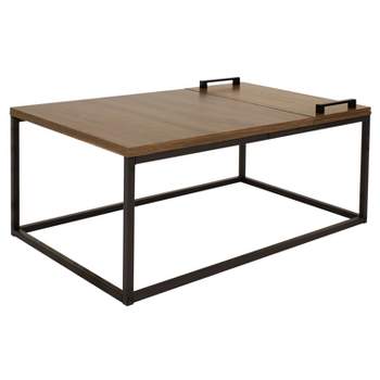 Sunnydaze Industrial-Style Coffee Table with Removable Serving Tray - MDP Construction with Powder-Coated Steel Frame - Brown