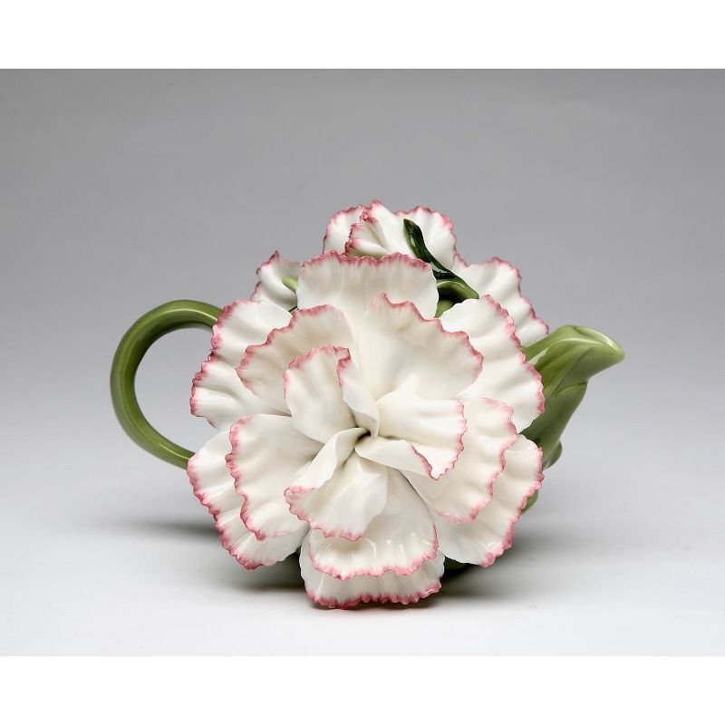 Kevins Gift Shoppe Ceramic White Carnation Flower Teapot, 1 of 4