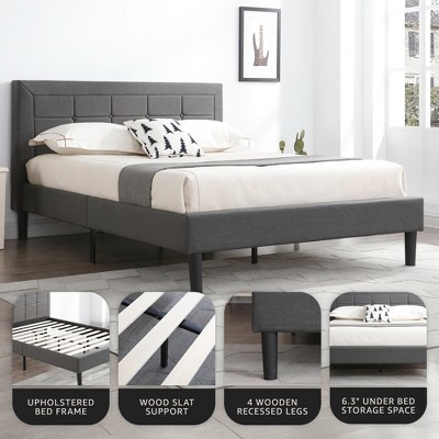 Mornington Dark Grey Linen Upholstered Queen Platform Bed Frame with Tufted Headboard