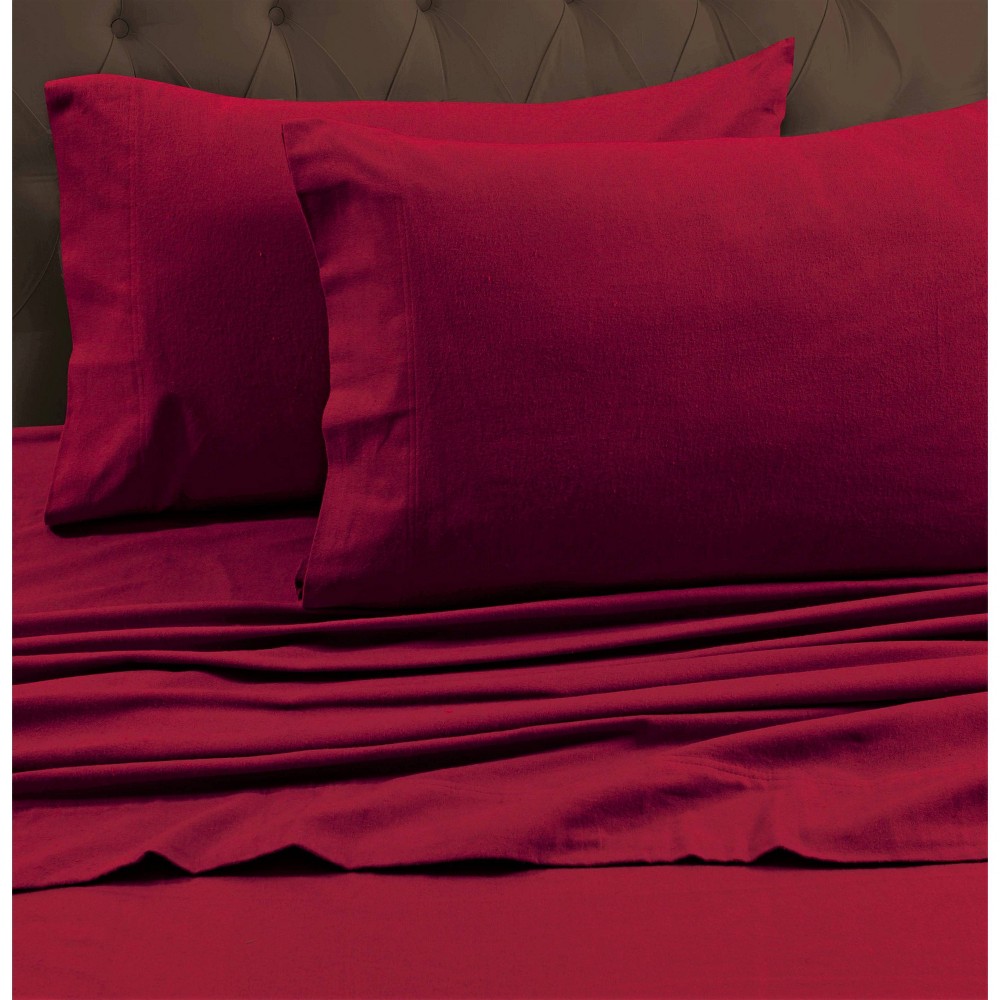 Photos - Bed Linen King Heavyweight Flannel Solid Fitted Sheet Deep Red - Tribeca Living
