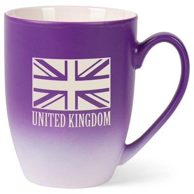 Elanze Designs United Kingdom Flag 12 Ounce Ceramic Laser-Etched Engraved Drinkware Mug, Purple and White Ombre