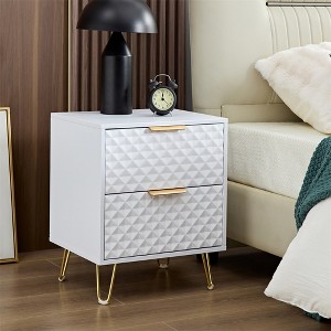 Nightstand, Wooden 2-Drawer Night Stand Bed Side Table With Metal Legs, Luxury Wood End Table 13.78''x 16.53''x 20'' For Bedroom, Living Room - 1 of 4