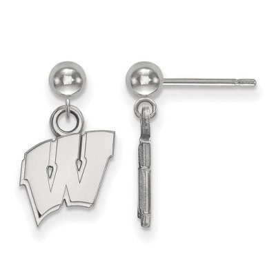 Black Bow Jewelry 14k White Gold Wisconsin Badgers NCAA Dangle Earrings