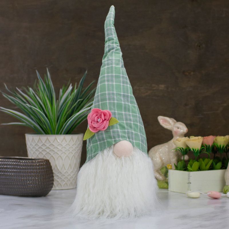 Northlight 20" Green and White Plaid Spring and Easter Gnome Head Table Top Decor, 2 of 6