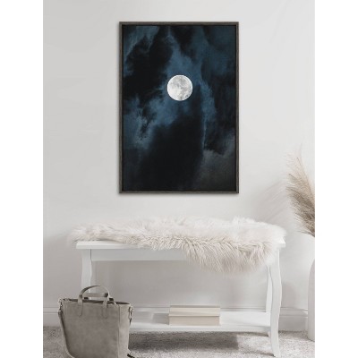 Driftless Moon Midnight Blue Canvas Print with Black Frame