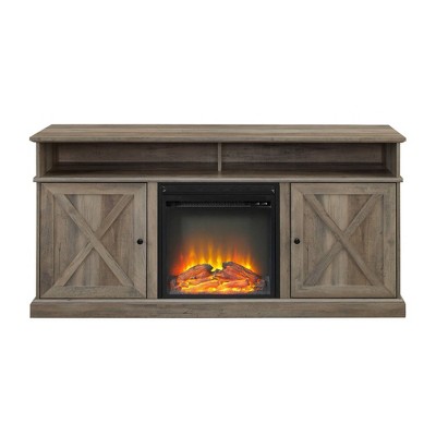 Beaux Farmhouse Barn Door with Electric Fireplace TV Stand for TVs up to 65" - Saracina Home