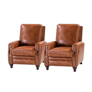 Set of 2 Theresa Modern Upholstery Genuine Leather Recliner with Nailhead Trim for Living Room and Bedroom| ART OF LIVING DESIGNS - 1 of 4