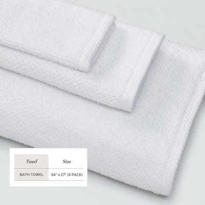 Optic White Cotton Textured Bath Towels - Pack of 4