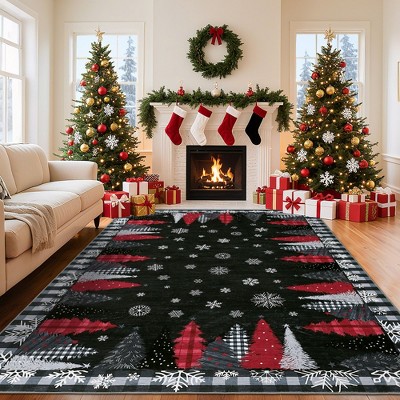 Washable Christmas Rug Ultra-Soft Holiday Decorative Bedroom Carpet