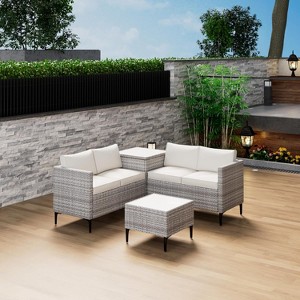 4-Piece All-Weather PE Rattan Set - Loveseat sofa & storage coffee table for backyard, poolside or porch conversations. - 1 of 4