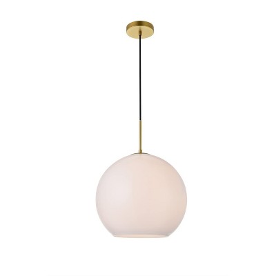 Elegant Brass and Frosted White Glass Globe Pendant Light