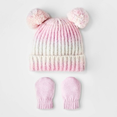 Image of Baby Girls' Ombre Hat and Glove Set - Cat & Jack™ Pink Newborn