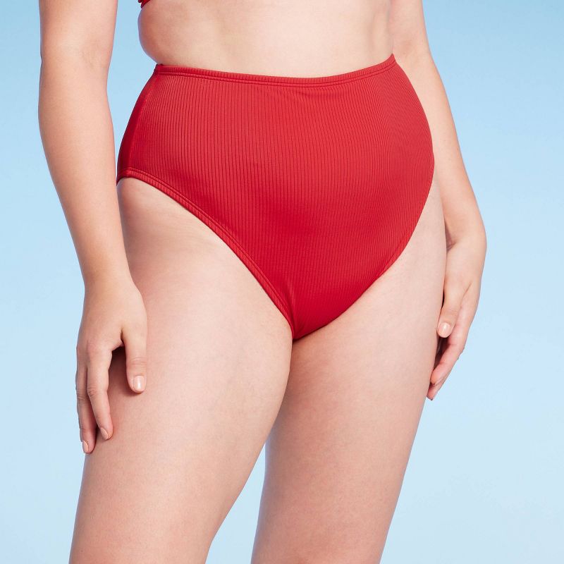 Women's High Waist High Leg Ribbed Medium Coverage Bikini Bottom - Shade & Shore™, 5 of 9