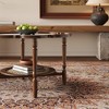 ORRD Mid-Century 2-Tier Coffee Table with White Crackle Glass Top & Rattan Shelf, Petal-Shaped Accent Table for Living Room, Walnut, 31.5" - 2 of 4