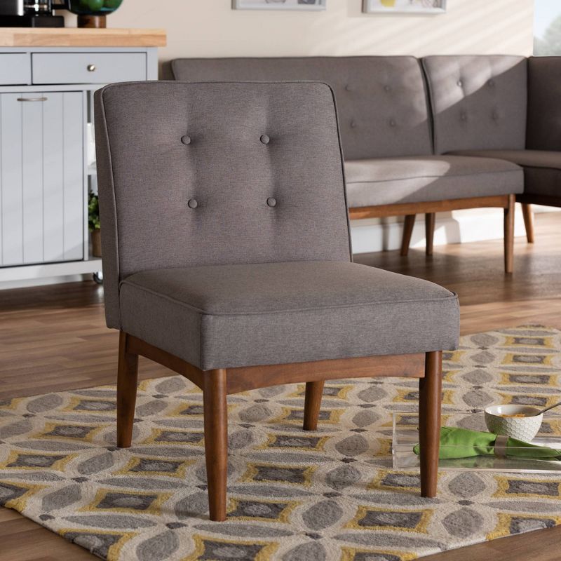 Arvid WoodDining Chair Gray - Baxton Studio: Mid-Century Modern, Upholstered Polyester, Walnut Finish, Button Tufting, 4 of 11