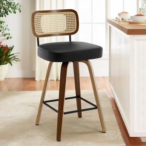 Bekrvio 26"/29" Mid-Century Modern Swivel Bar Stools Set of 1/2/3/4- Faux Leather Upholstered with Back and Bent Wood Legs,Ideal for Kitchen Island - 1 of 4