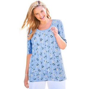 Woman Within Women's Plus Size Pointelle Scoopneck Tee - 1 of 4