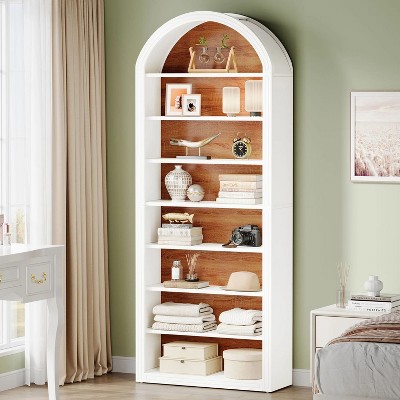 Hommoo 78.7" Tall 8-Tier Arched Bookshelf White