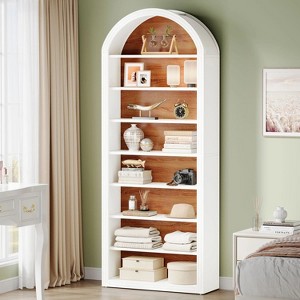 Hommoo 78.7" Tall 8-Tier Arched Bookshelf White - 1 of 4