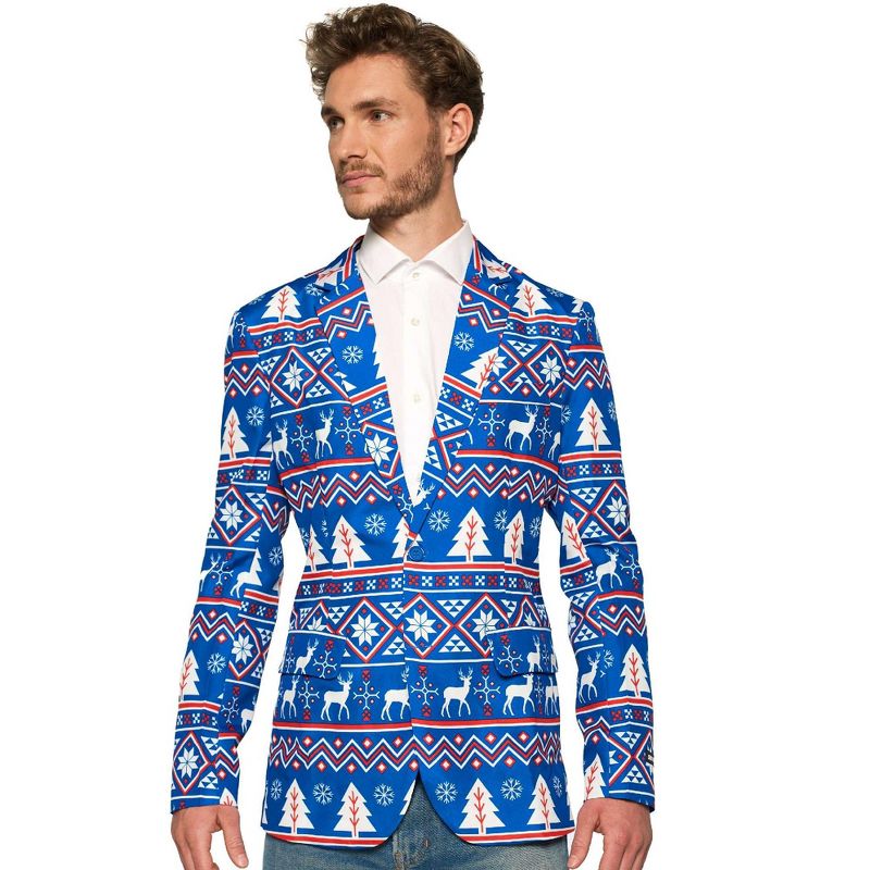 Suitmeister Men's Christmas Blazer - Christmas Blue Nordic Jacket - Blue, 5 of 6