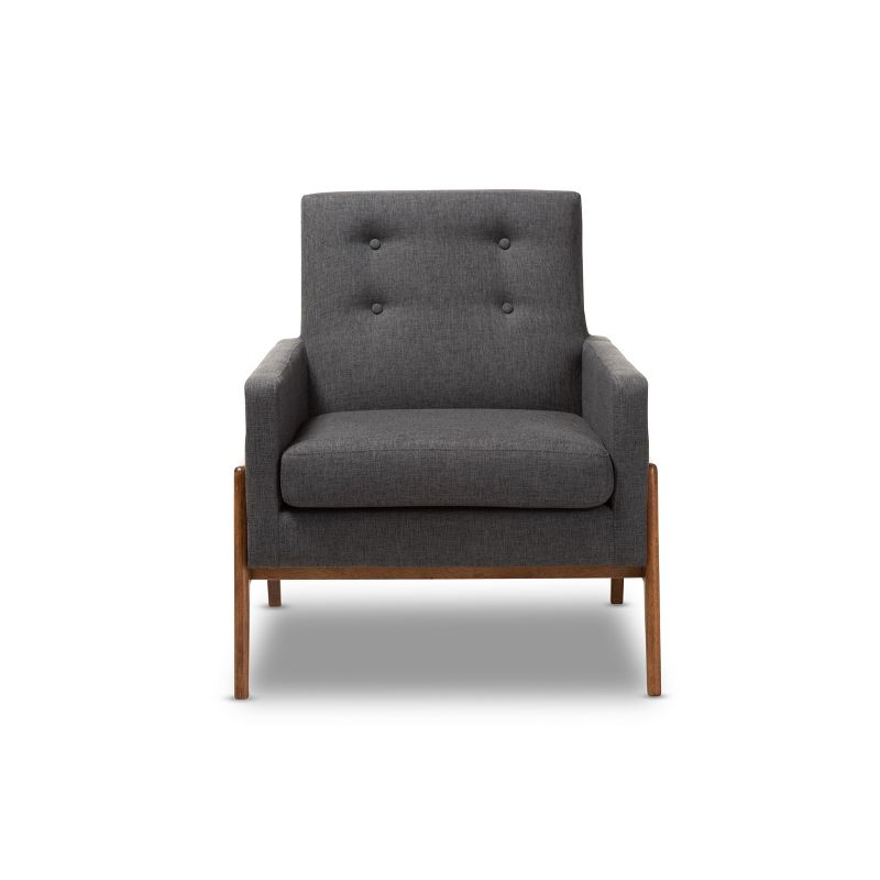 Perris Fabric Upholstered Walnut Wood Lounge Chair - Baxton Studio, 3 of 11