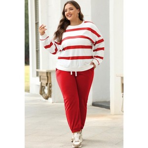 Black Stripe Drop Shoulder Pullover and Jogger Pants Set - 1 of 2