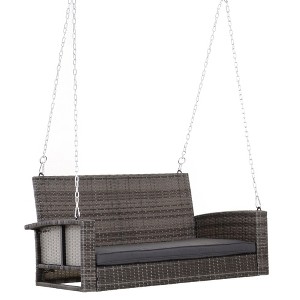 NicBex 2-Seat Wicker Hanging Swing Bench with Chains and Cushions for Patio Bedroom Porch Garden - 1 of 4