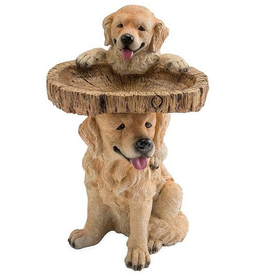 Plow & Hearth - Playful Golden Retriever Puppies Resin Birdbath Garden Accent