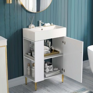 NicBex 21.6" Bathroom Vanity with Sink, Morden Bathroom Cabinet Storage with 2 Spacious Drawers and 2 Open Shelf for Bathroom, White - 1 of 4