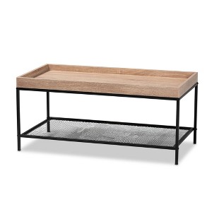 Overton Wood and Metal Coffee Table Oak Brown/Black - Baxton Studio: Industrial Style, Mesh Shelf, Particle Board Top - 1 of 4
