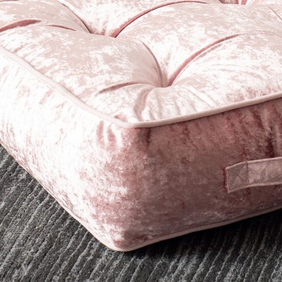 Blush Velvet Tufted Square Floor Pillow with Handle