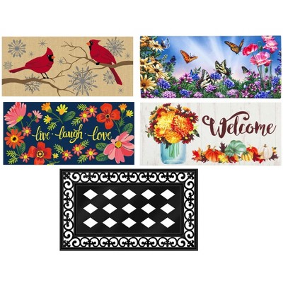 Evergreen Flag Sassafras Doormat Seasonal Vibrant Set of Four Mats with Mat Tray