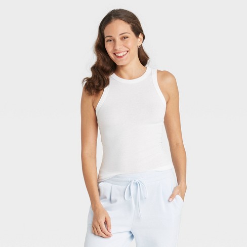 Women's Slim Fit Ribbed High Neck Tank Top - A New Day™ White S : Target