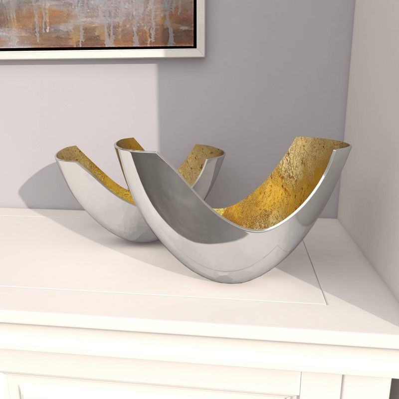 Set of 2 Contemporary U shaped Aluminum Bowls Gold - Olivia &#38; May, 6 of 16