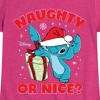 Girls' - Lilo and Stitch - Naughty Or Nice Christmas Fitted Short Sleeve Graphic T-Shirt - 2 of 4