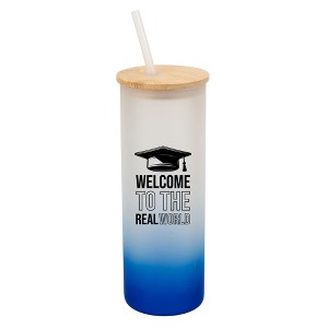 Elanze Designs Welcome Real World Grad School Graduation Wrap-Around Design 25 Ounce Frosted Gradient Glass On-The-Go Coffee Travel Skinny Tumbler Mug - 1 of 1