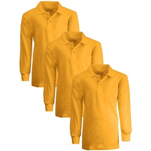 Galaxy Authentic Boy's Slim Fit  Long Sleeve Polo Shirts-3 Pack - 1 of 3