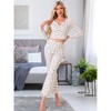 INSPIRE CHIC Women's 2 Pcs Pajama Cherry Print Ruffle Trim V-Neck Long Sleeve Top and Pants Set - 3 of 4