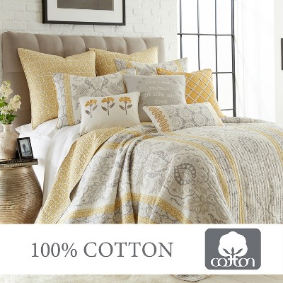 St. Claire Full Gray and Yellow Cotton Reversible Quilt Set