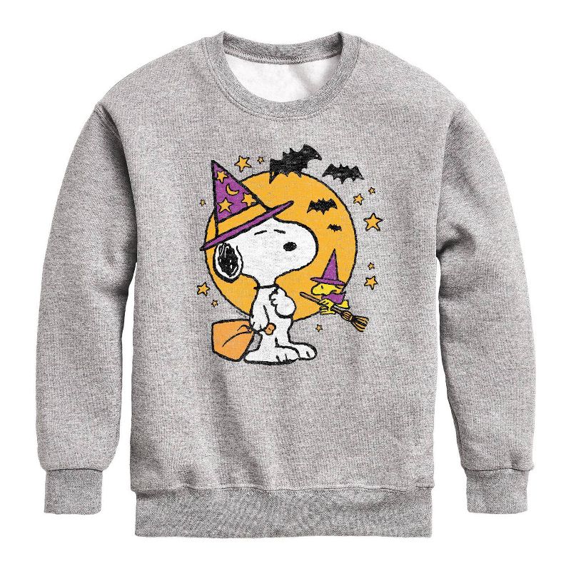 Boys' Peanuts Snoopy Woodstock Witchcraft Fleece Pullover Sweatshirt - Heather Gray, 1 of 2