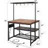Kitchen Island with Storage, Table with Seating, 3-Tier Bakers Rack, Microwave Stand, 5 Hooks, Dining & Living Room, Black & Natural - 2 of 4
