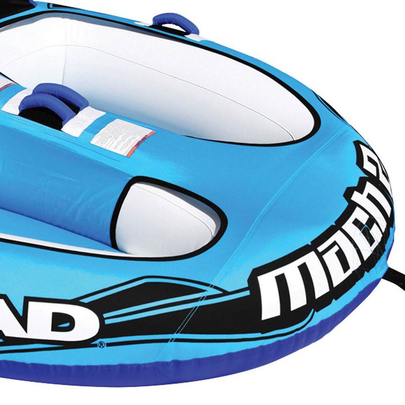 Airhead AHM2-2 Mach 2 Inflatable Two Rider Cockpit Lake Water Boating Towable Tube in Blue with Tow Point, Speed Safety Valve, and Handles, 2 of 7