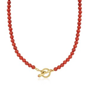 Ross-Simons 6-6.5mm Carnelian Bead Toggle Clasp Necklace in 18kt Gold Over Sterling - 1 of 4