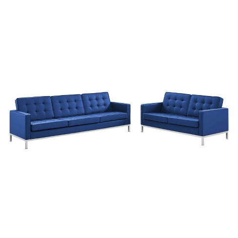 Loft Tufted Upholstered Faux Leather Sofa And Loveseat Set Silver Navy Modway Target