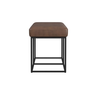 Theodore 42.5" Brown Faux Leather and Black Metal Bench