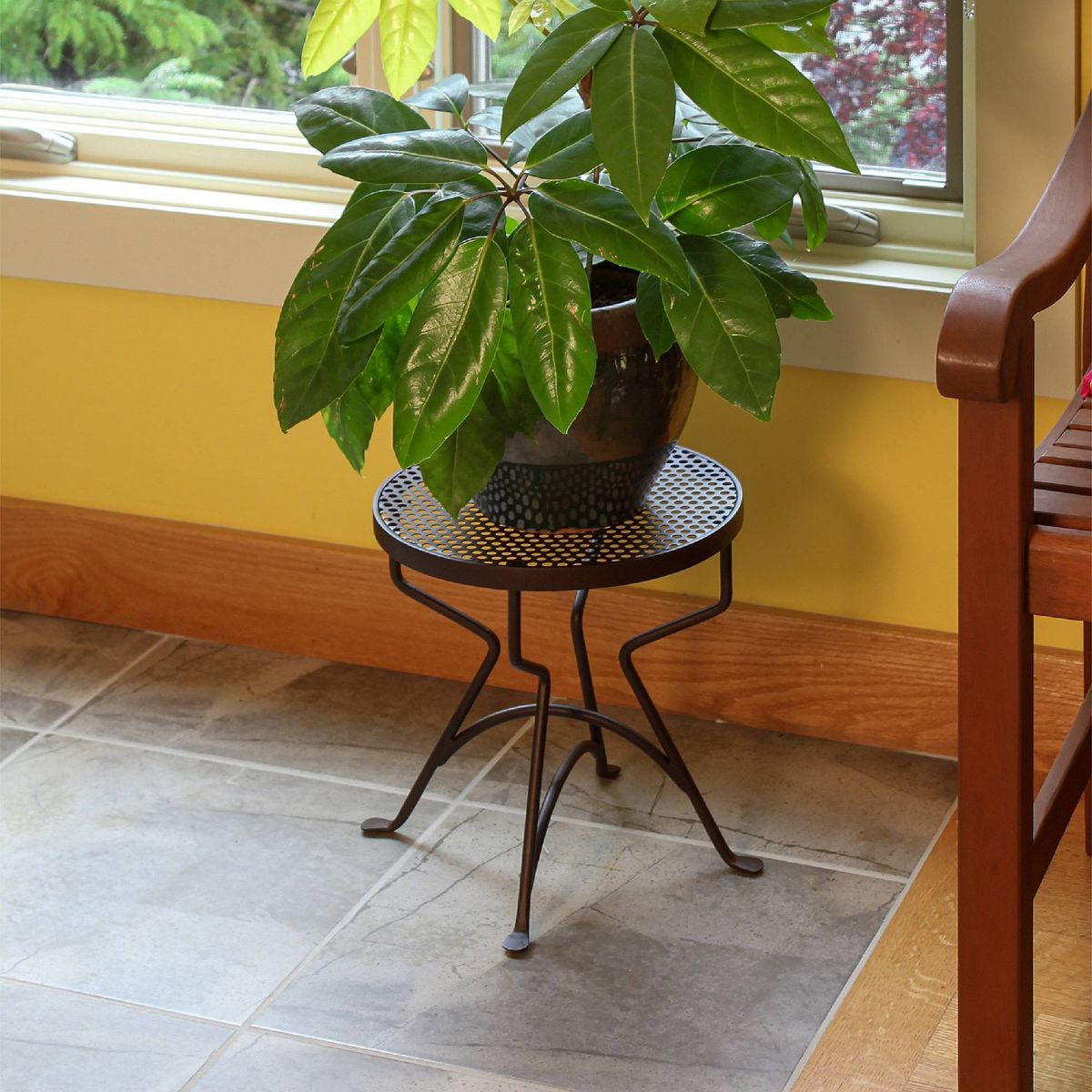 12.5" x 12" Roman Bronze Wrought Iron Capri Plant Stand Powder Coated - ACHLA Designs: No Assembly, Indoor/Outdoor Use - thumbnail 2